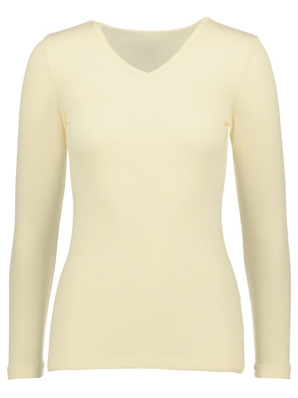 Silk wool long sleeved shirt V-neck
